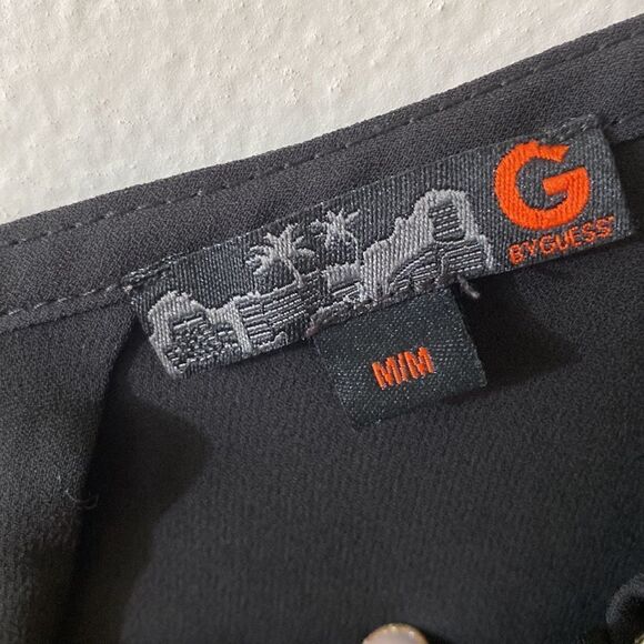 EUC Guess Black Gold Chain Strap Black Slinky Camisole Top - Picture 3 of 11